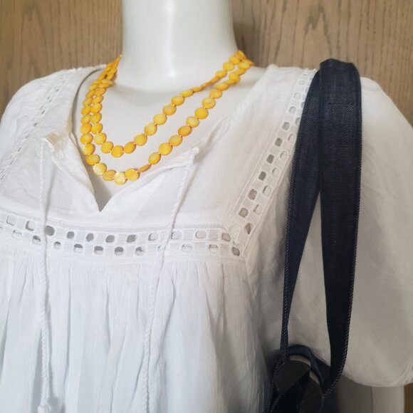 DBL Strand Yellow Shell Pearl Coin Handmade Necklace Filigree Box Clasp - Picture 2 of 9